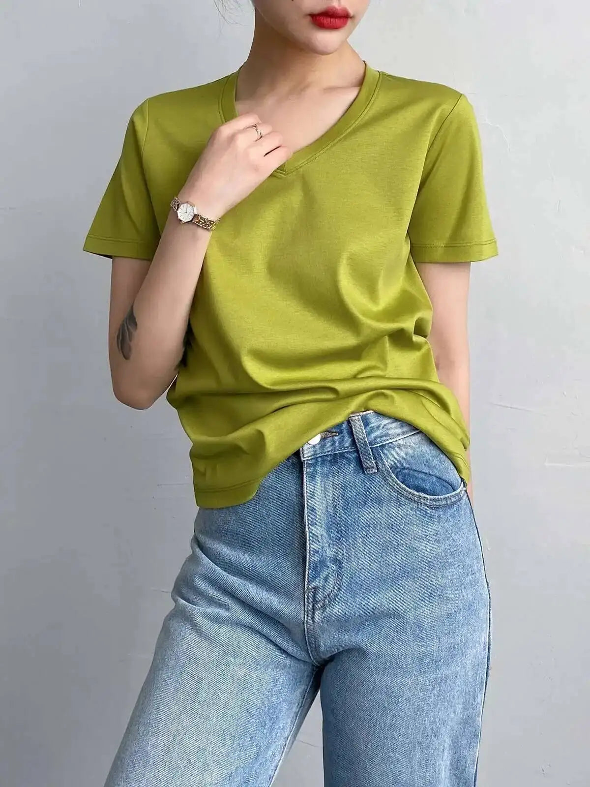 Women's Luxury Mulberry Silk Cotton T-Shirt – Loose Round Neck Short Sleeve Solid Basic Top