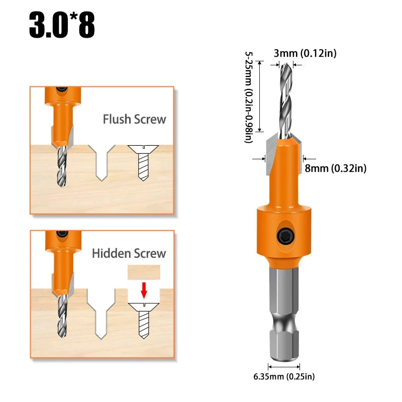HOMEFISH Shank HSS Woodworking Countersink Router Bit Set Screw Extractor Remon Demolition for Wood Milling Cutter