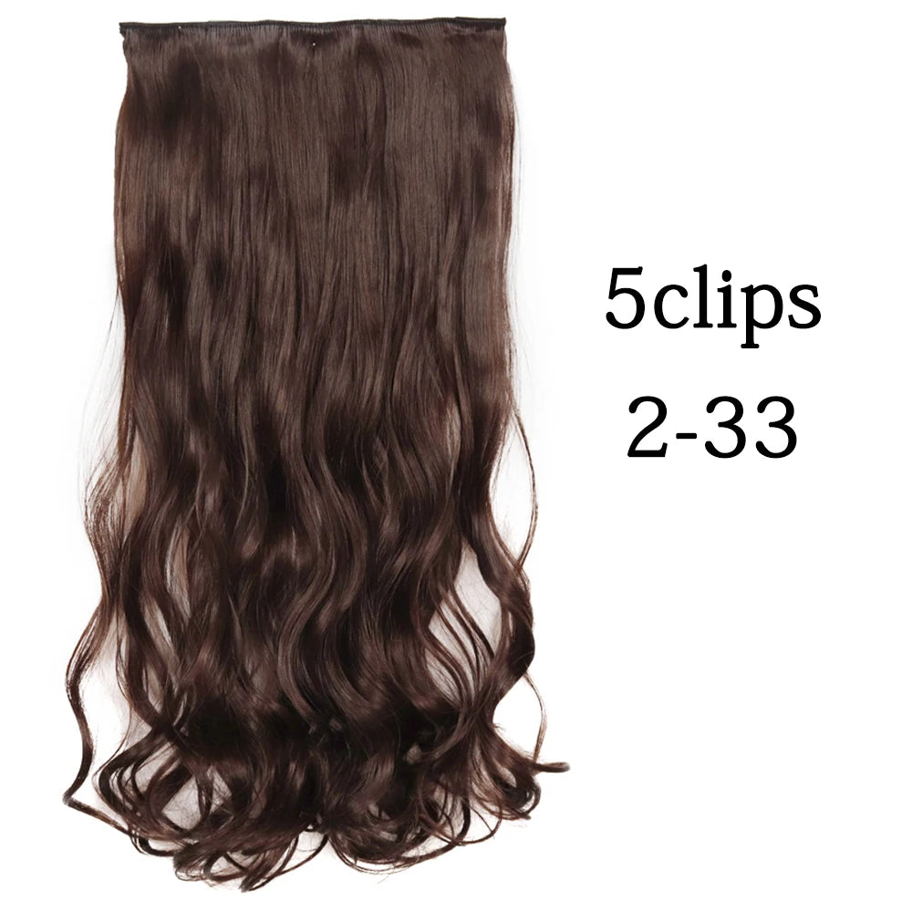 Synthetic 5 Clip In Hair Extensions Long Curly Hairstyle Hairpiece Natural Brown Black 80cm Heat Resistant  Fake Hair For Women