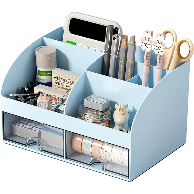 Desktop organizer with 6 compartments and 2 drawers, desktop organizer, drawer organizer, plastic cosmetic organizer
