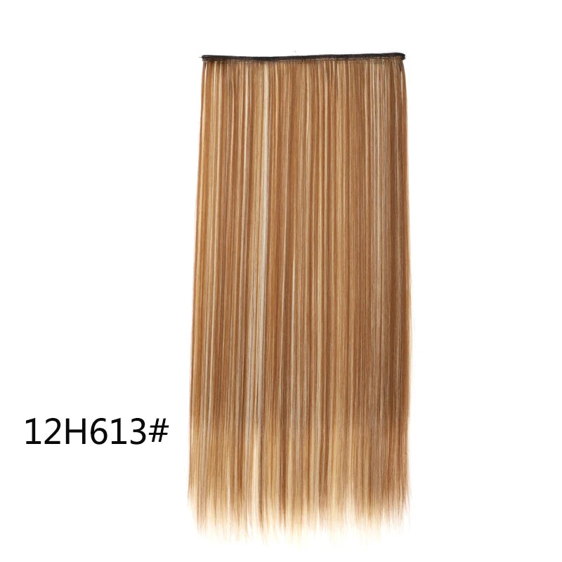 Synthetic 5-Clip One Piece Invisible Hair Extensions Long Straight 24Inch Heat Resistant Hairpiece for Women
