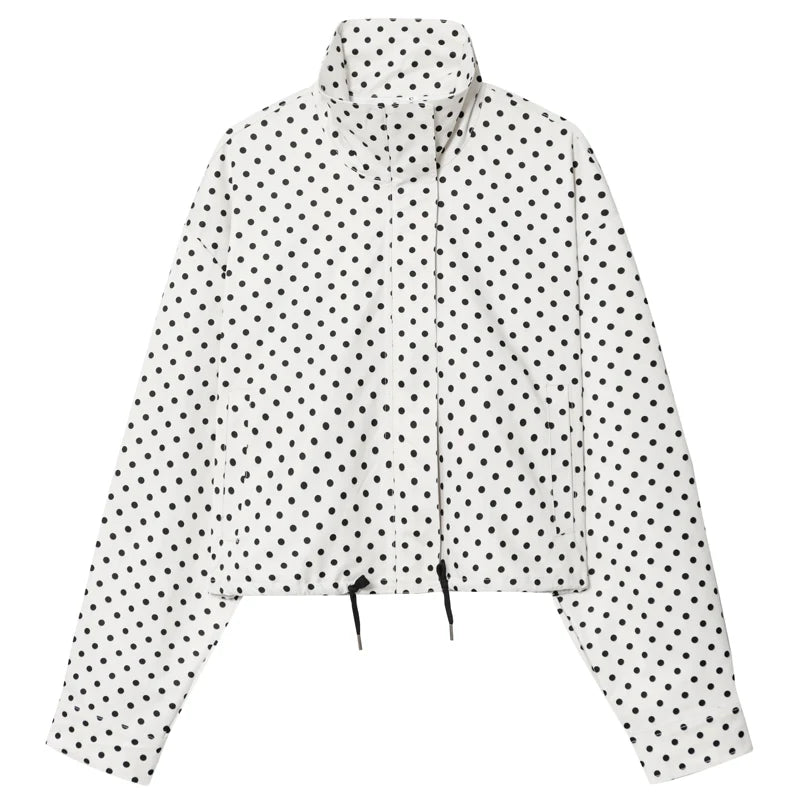 Women's Polka Dot Bomber Jacket, Oversized Zip-Up