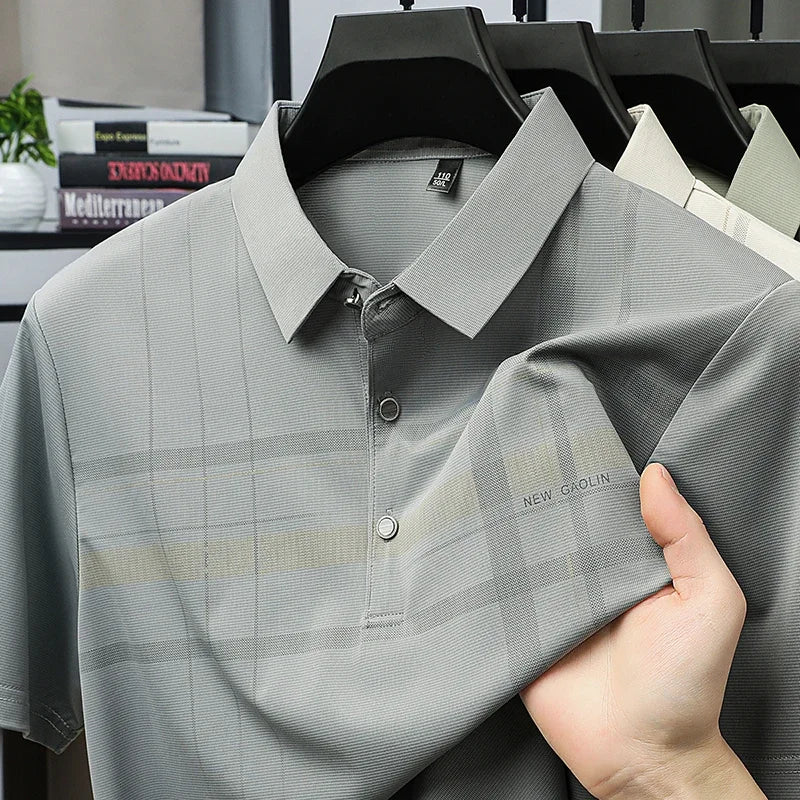 Men's Plaid Polo Shirt - Breathable Short Sleeve, Business Casual