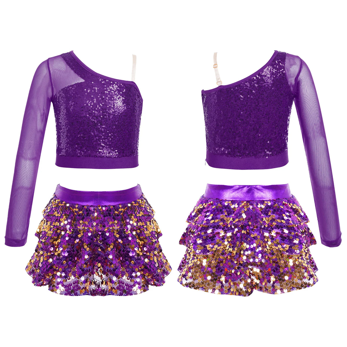 Girls sequin crop top and culotte Latin jazz set