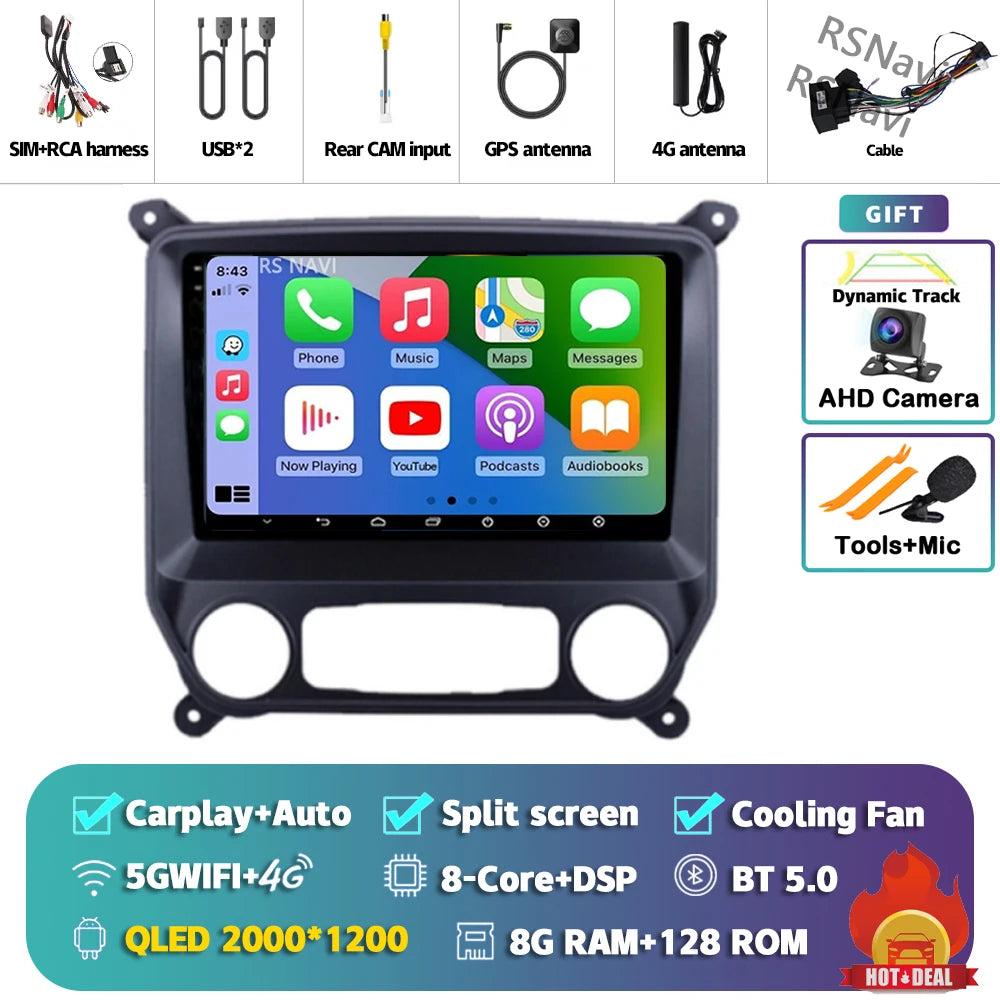 Android 16 Carplay Auto Car Radio Multimedia For Chevrolet Silverado 3 GMTK2 2014 2015 2016 2017 2018 Autoradio Stereo Head Unit