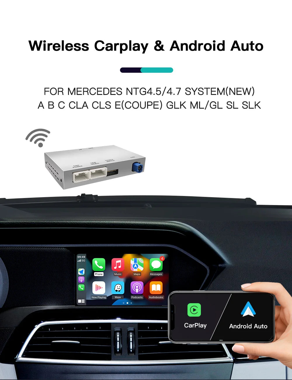AUTOABC Wireless CarPlay Android Auto for Mercedes Benz A B C E Class NTG4.5/4.7 GLA CLA GLK SLK CLS W204 W176 W246 X204 C117