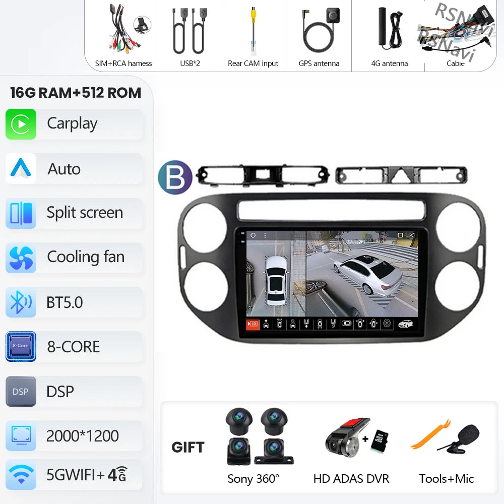 Car Stereo with Apple CarPlay & Android Auto, Compatible with VW Tiguan 1 NF (2006-2016)