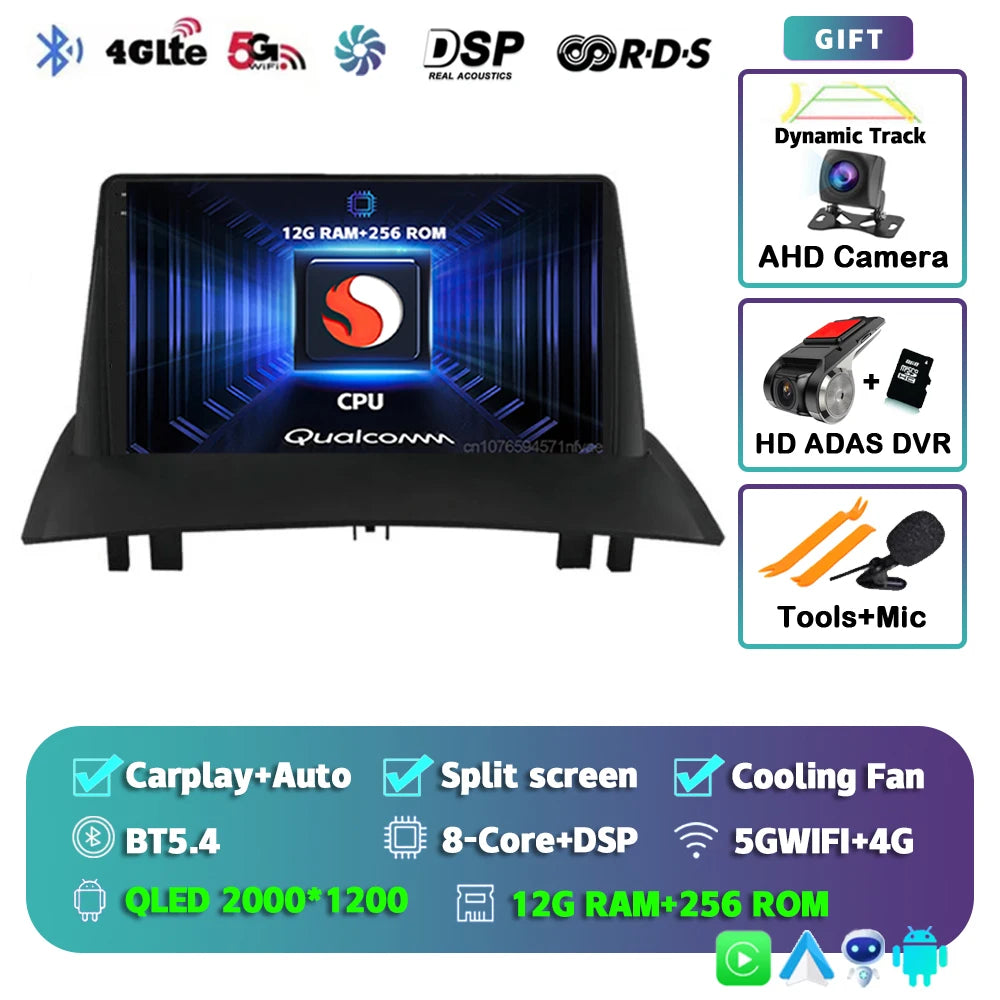 Android 16 For Renault Megane 2 2002-2009 2K QLED Android Car Radio Multimedia Video Player GPS Stereo CarPlay 4G Navigationv BT