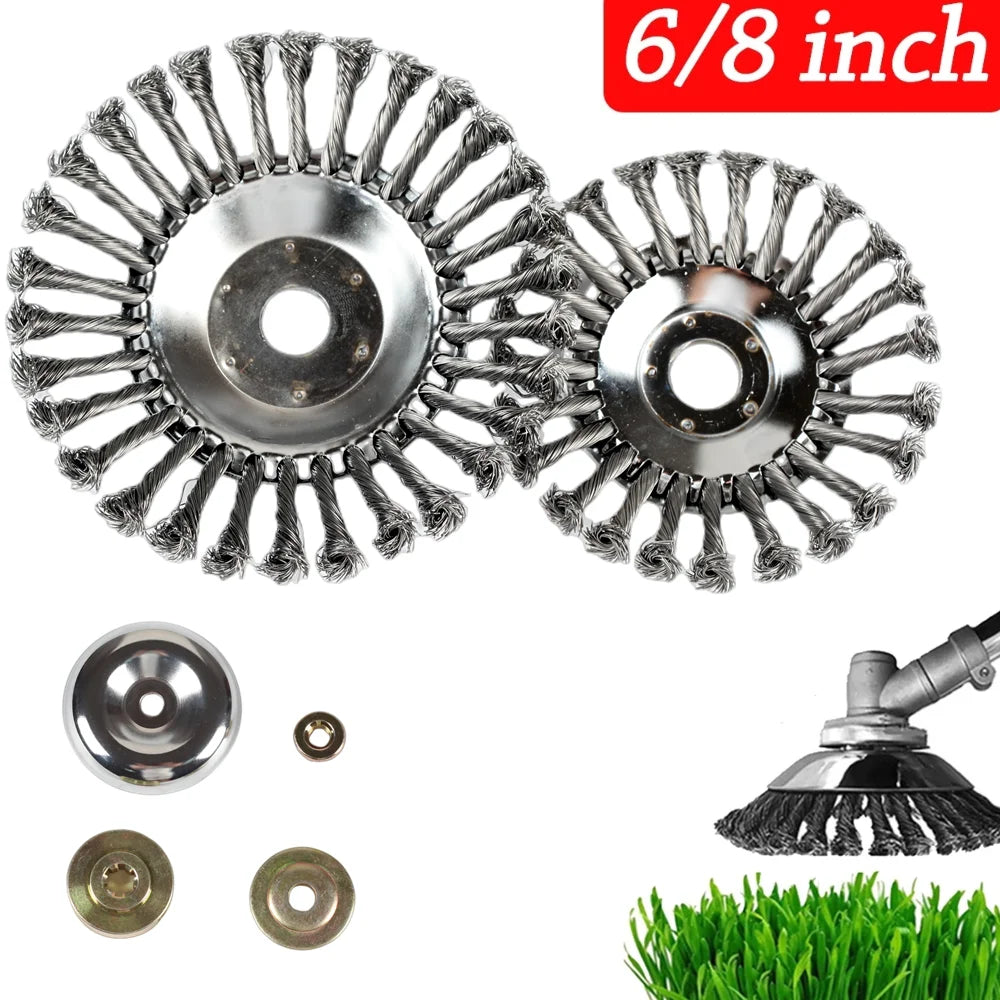 Upgraded 6/8 inch weed brush cutter head lawn mower universal lawn mower head wire wheel brush garden trimmer head