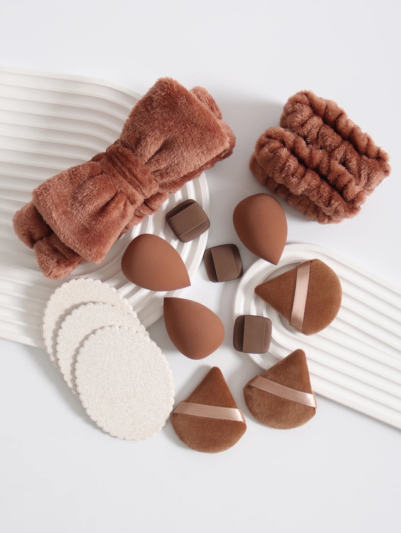 15Pcs Cosmetic Puff Makeup Sponge Blender Beauty Egg Foundation Sponges Puff Wash Face Headband Wristband Make up Accessories
