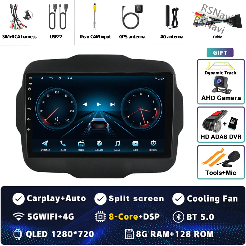 Android 16 For Jeep Renegade 2016 - 2020 2K QLED Android Car Radio Multimedia Video Player GPS AI Voice CarPlay 4G Stereo