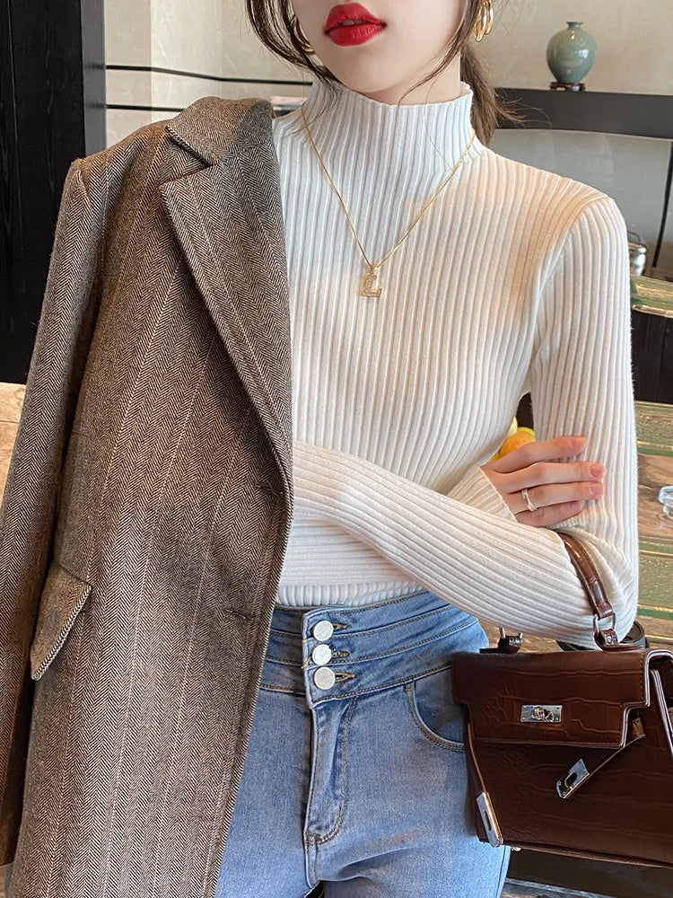 Women's Slim Mock Neck Sweater — Soft Knit Pullover