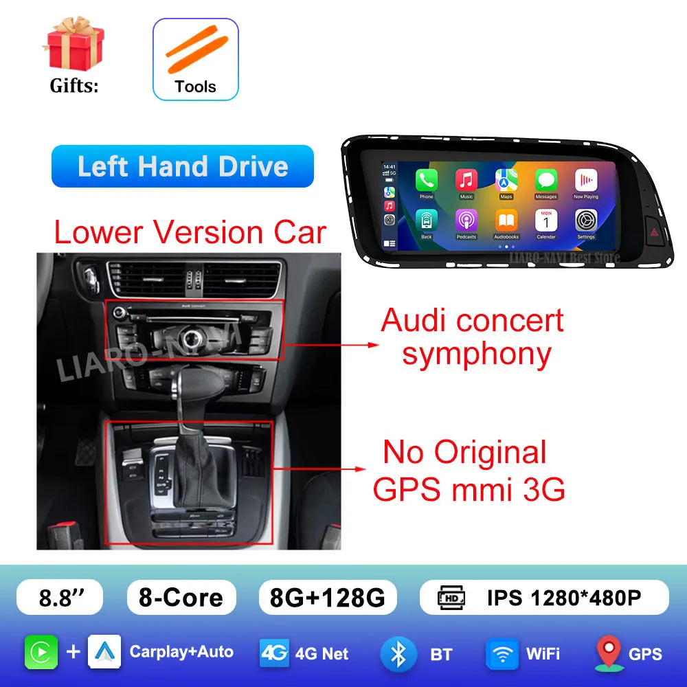 Android 16 for Audi Q5 2026 - 2026 HD Screen Car Radio Video Multimedia Player 8.8 inch BT 4G Carplay DSP Stereo WiFi Auto Tools