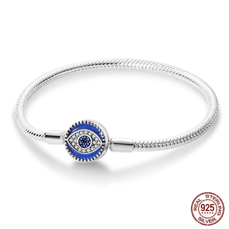 925 Sterling Silver Charm Bracelet – Star Moon Sun Four Leaf Clover Zircon | DIY Birthday Gift for Women (17-20cm)