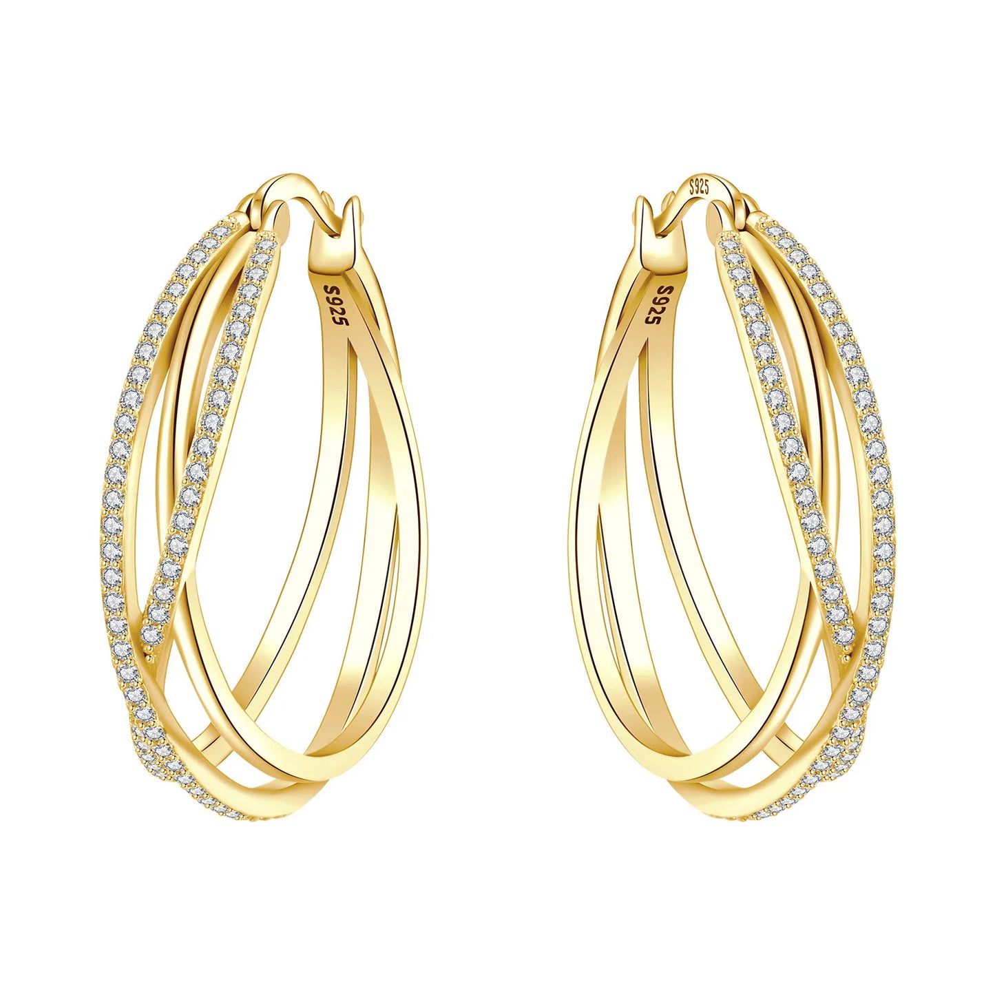 Original 2026 S925 Sterling Silver Zircon 18K Gold Lining Vintage Hoop Earrings for Women Birthday Party Wedding Gift Jewellery