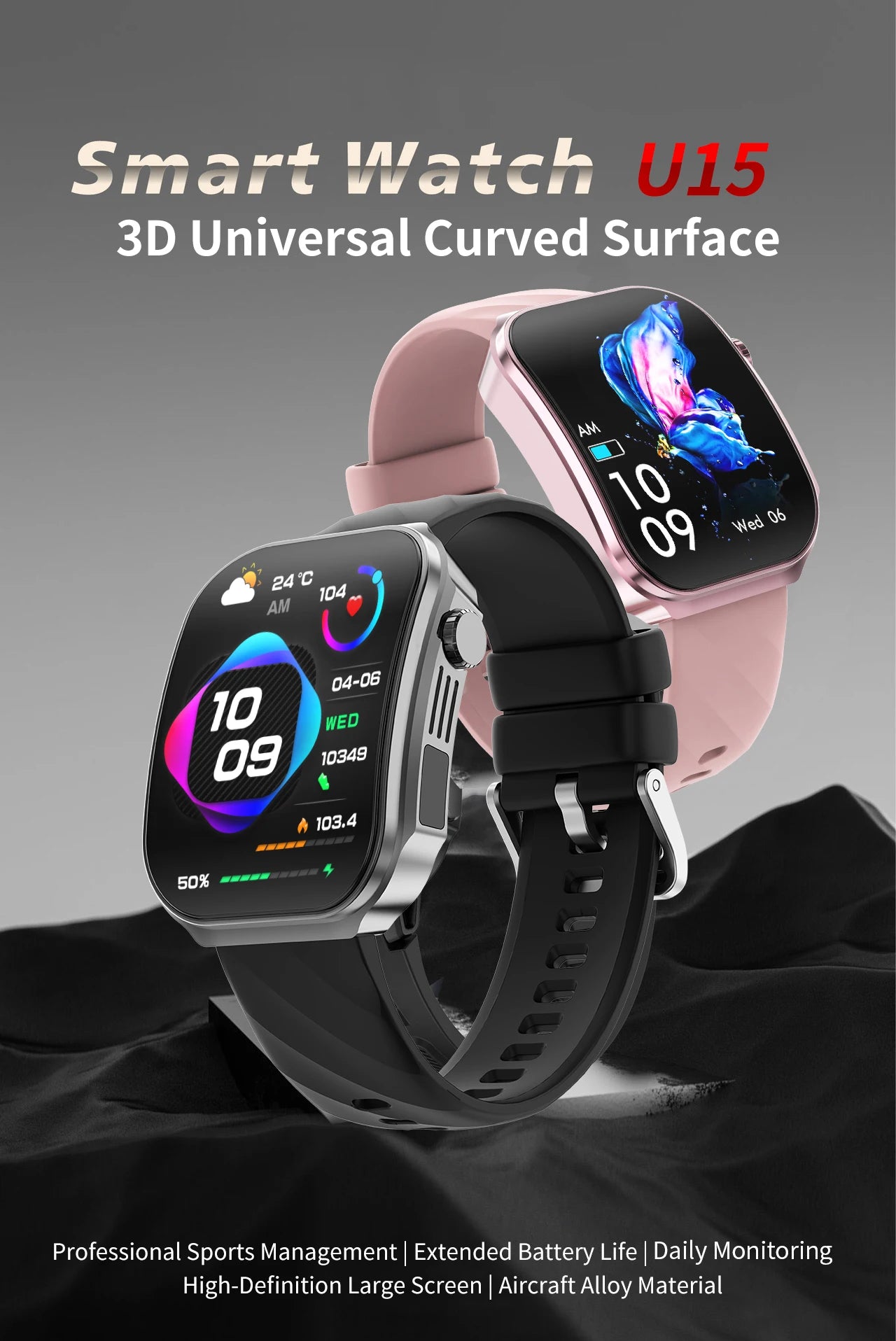 LIGE BWU15 Smart Watch – 2.2" 3D Curved Screen, BT Calling, Heart Rate, Blood Oxygen & 100+ Sports Modes | IP67