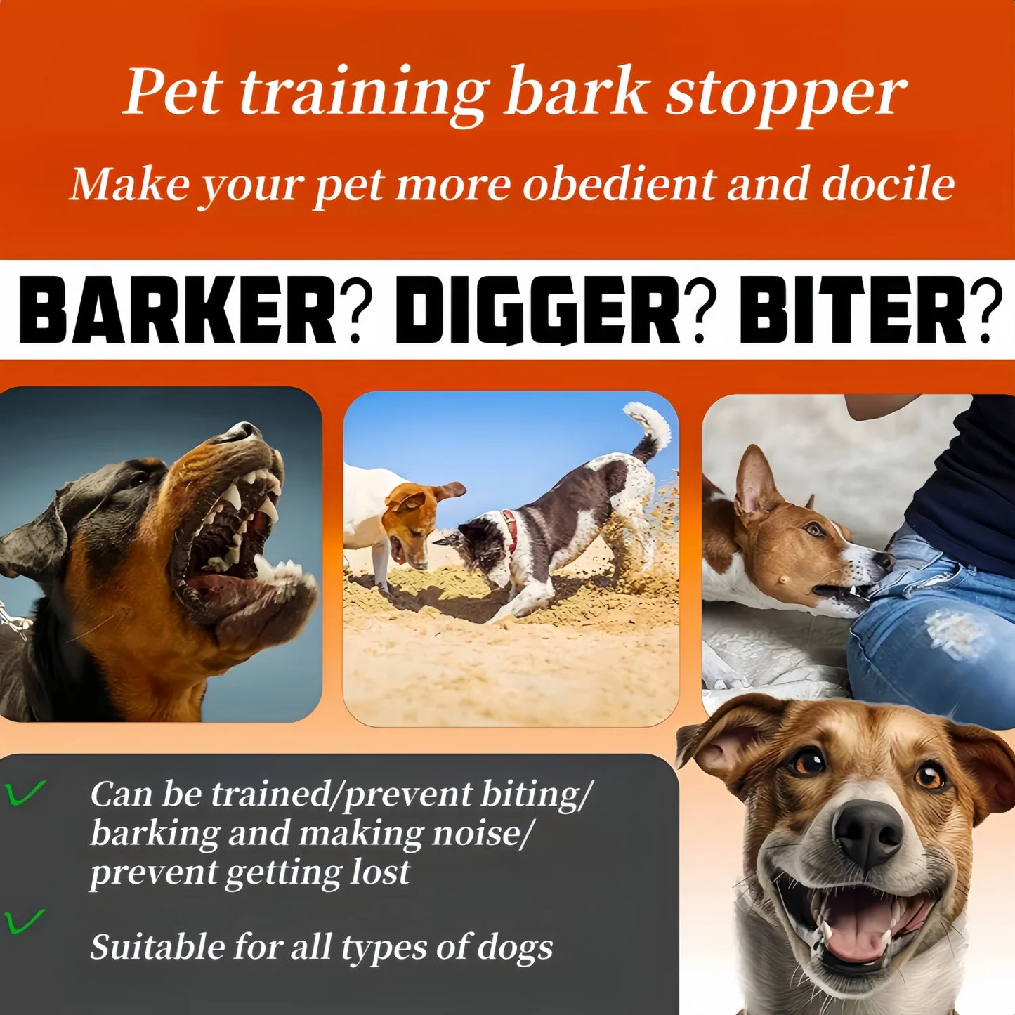 Waterproof Rechargeable Anti-Bark Dog Collar – Vibration Training Collar for Small & Medium Dogs | Black