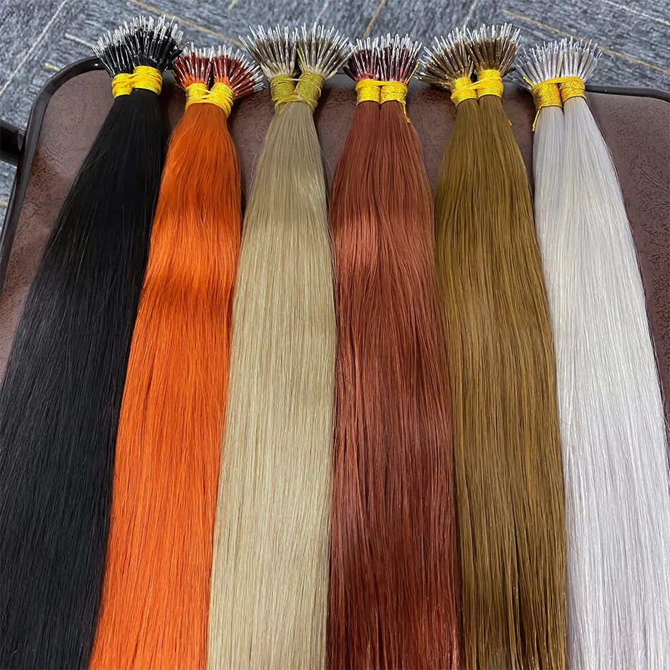 Straight Nano Rings Tip Hair Extension Ombre Natural Virgin 100% Human Hair Bulk Blonde Bundles Micro Beads Wholesale keratin