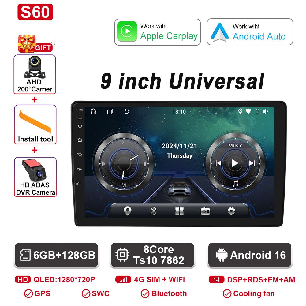 Android CarPlay Car Radio Android Auto GPS multimedia player Universal 9''10 inch Car Stereo 4G WiFi Player QLED Screen No 2 din