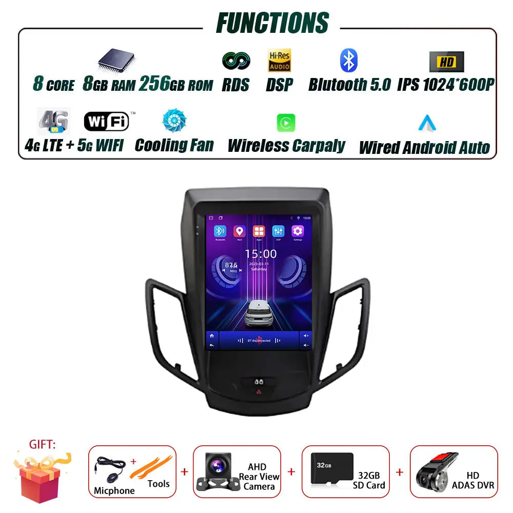 Android 16 Carplay For Ford Fiesta MK7 2009-2016 Car Radio Multimedia Stereo Player WiFi GPS Navigation NO DVD