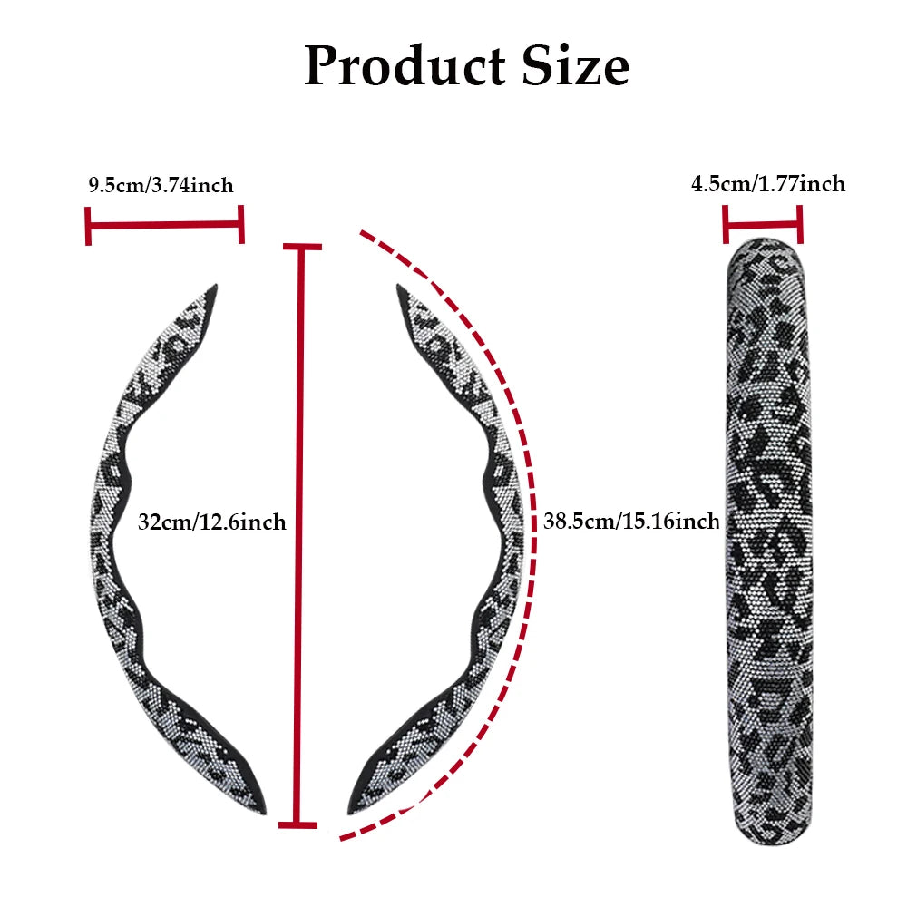 3PCS Shining Leopard Print Diamond Car Universal Steering Wheel Cover Luxury Colorful Diamond bulging Sparkling Steering Wheel