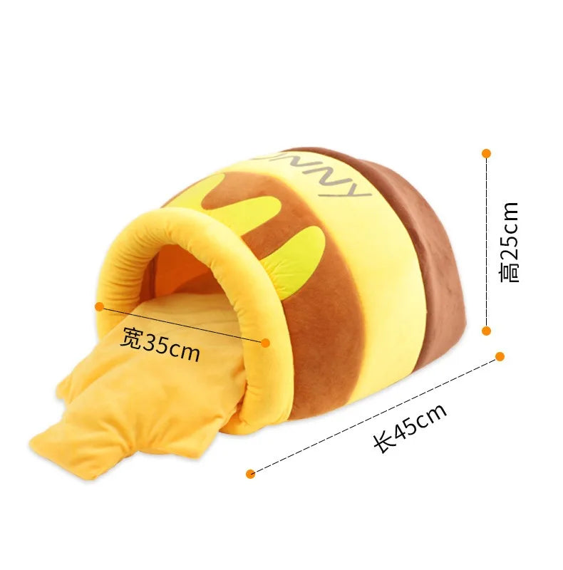 Cat Bed Warm Comfortable Kennel Nest Pet Cat Bed Soft Removable Cushion Nonslip Bottom Cartoon Washable House Honey Pot Cave