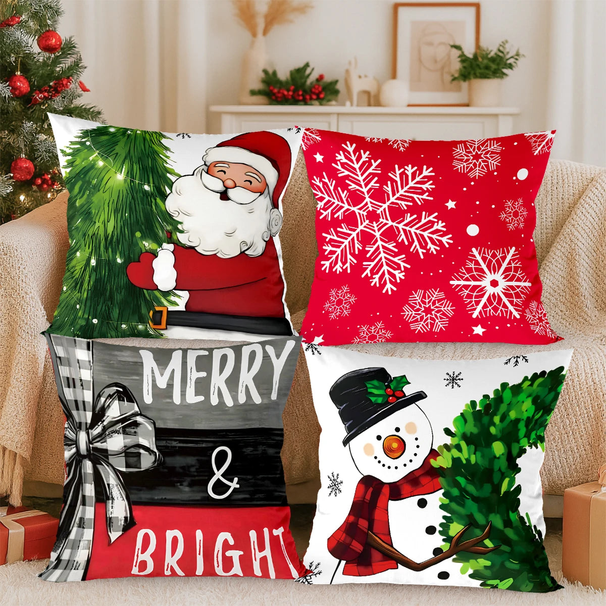 4pcs Merry Christmas Cushion Cover Home Decorations 2026 Christmas Ornament Pillow Case Xmas Navidad Gifts New Year Gifts 2026