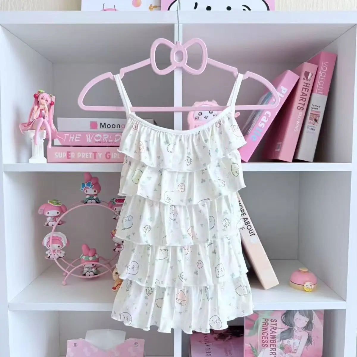 Women's Sweet Kawaii Lace Bow Camisole – Pink Stripe Off Shoulder Japanese Chic Vest Top