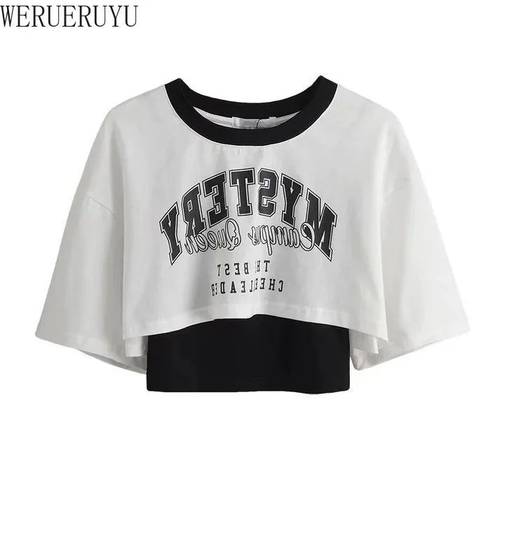 Y2K Graphic Crop Top – Vintage Print Short-Sleeve Tee