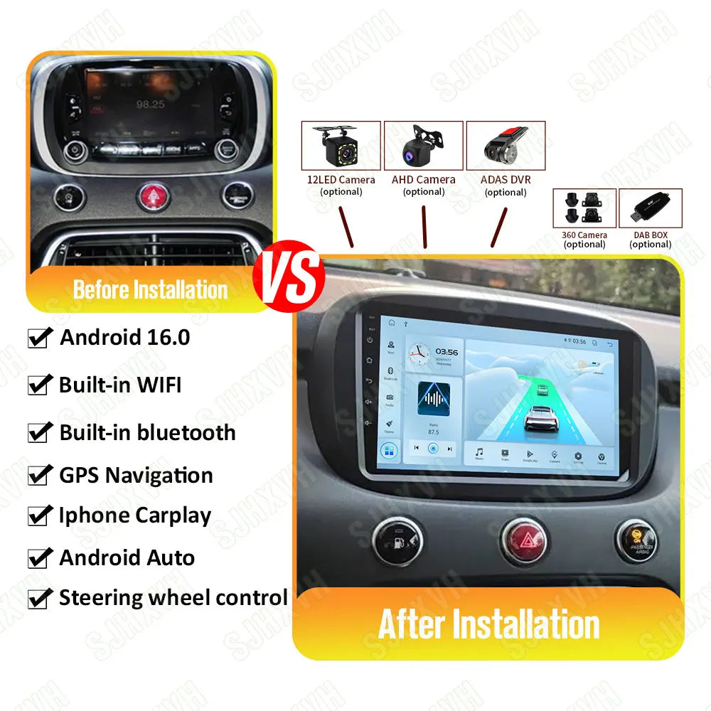 Car Stereo with Apple CarPlay & Android Auto, Compatible with Fiat 500X (2014-2020)