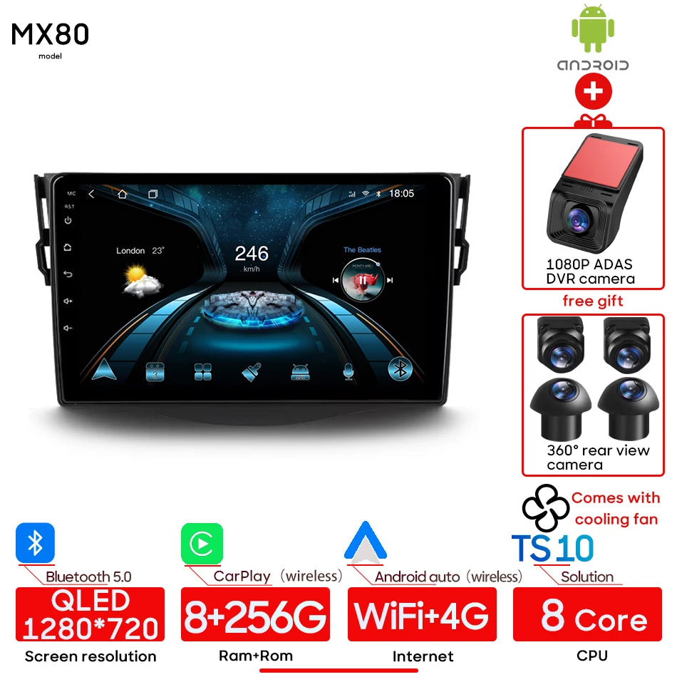 Car Stereo with Apple CarPlay & Android Auto, Compatible with Toyota RAV4 3 XA30 (2005-2016)