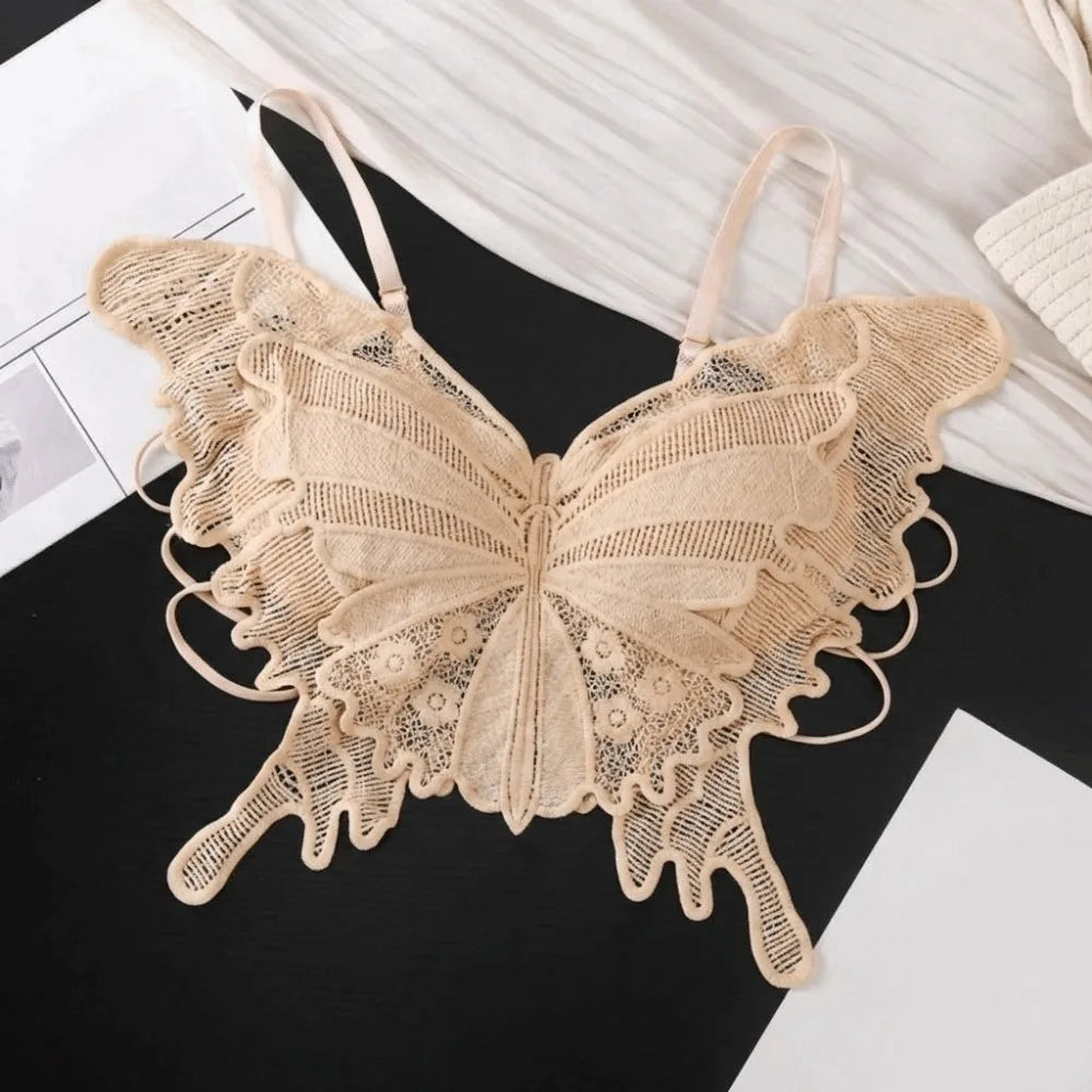 Sweet Backless Butterfly Bras Slim Fit Padded Lace Camisole Flower Korean Style Hollow-out Vest Tops Beach Wear