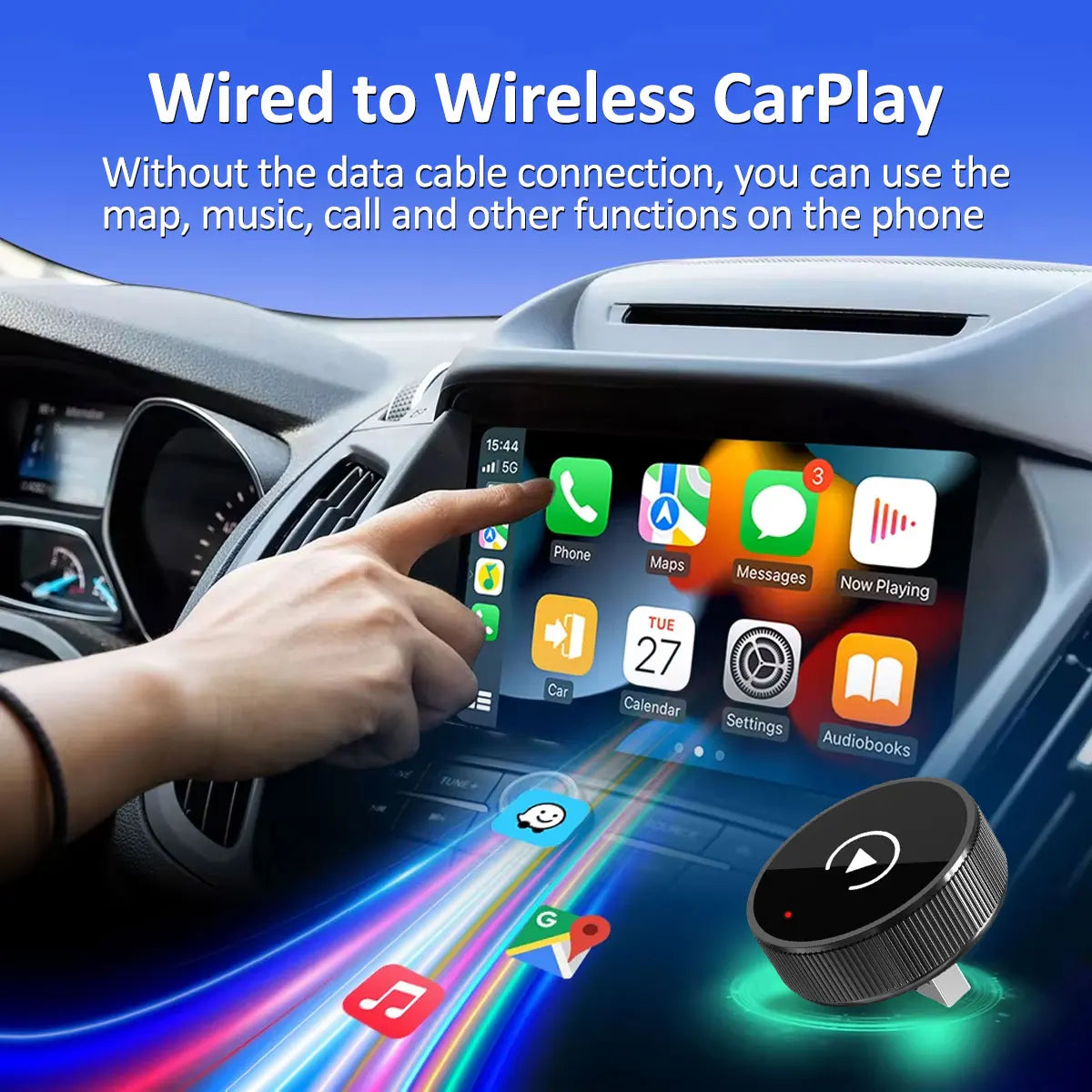 2-in-1 Wireless CarPlay & Android Auto Adapter — USB Smart Box, Auto-Connect for Factory Wired Cars