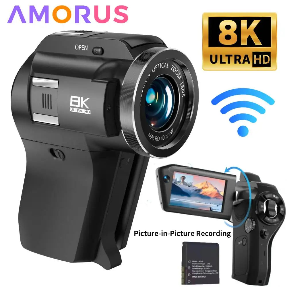 8K Handheld Camcorder — 75MP Vlog Camera, 8X Zoom, Night Vision