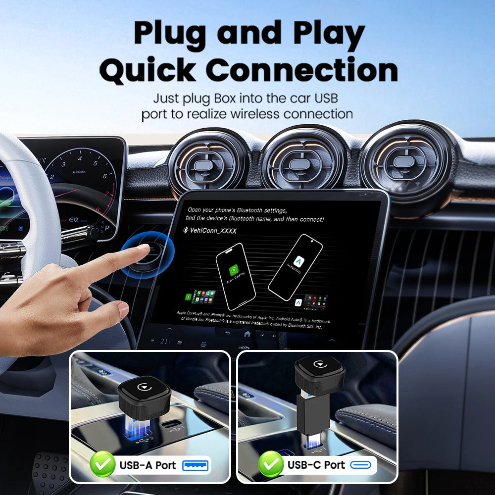 CarlinKit 5.0 Mini Ultra 4 Wireless CarPlay Android Auto  Wireless Adapter Plug &Play WiFi Bluetooth Auto Connection OTA Upgrade