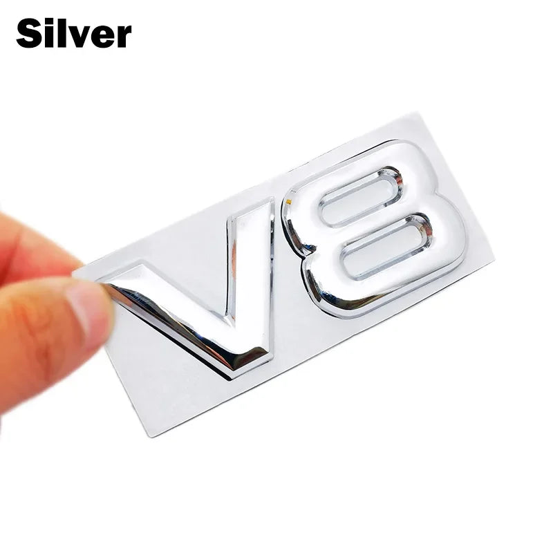 Metal Car Sticker V8 Rear Emblem Badge Decals Tail Trunk Sticker for Benz AMG BMW Mazda Chevrolet Skoda Ford Opel Audi Volvo