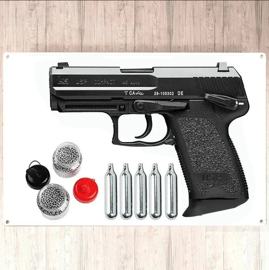 Air Pistol Full Metal CO2 Blowback USP Semi-automatic Pistol Armas 4.5mm 0.177 BBS W/14mm CCW Home Decor Metal Wall Sign