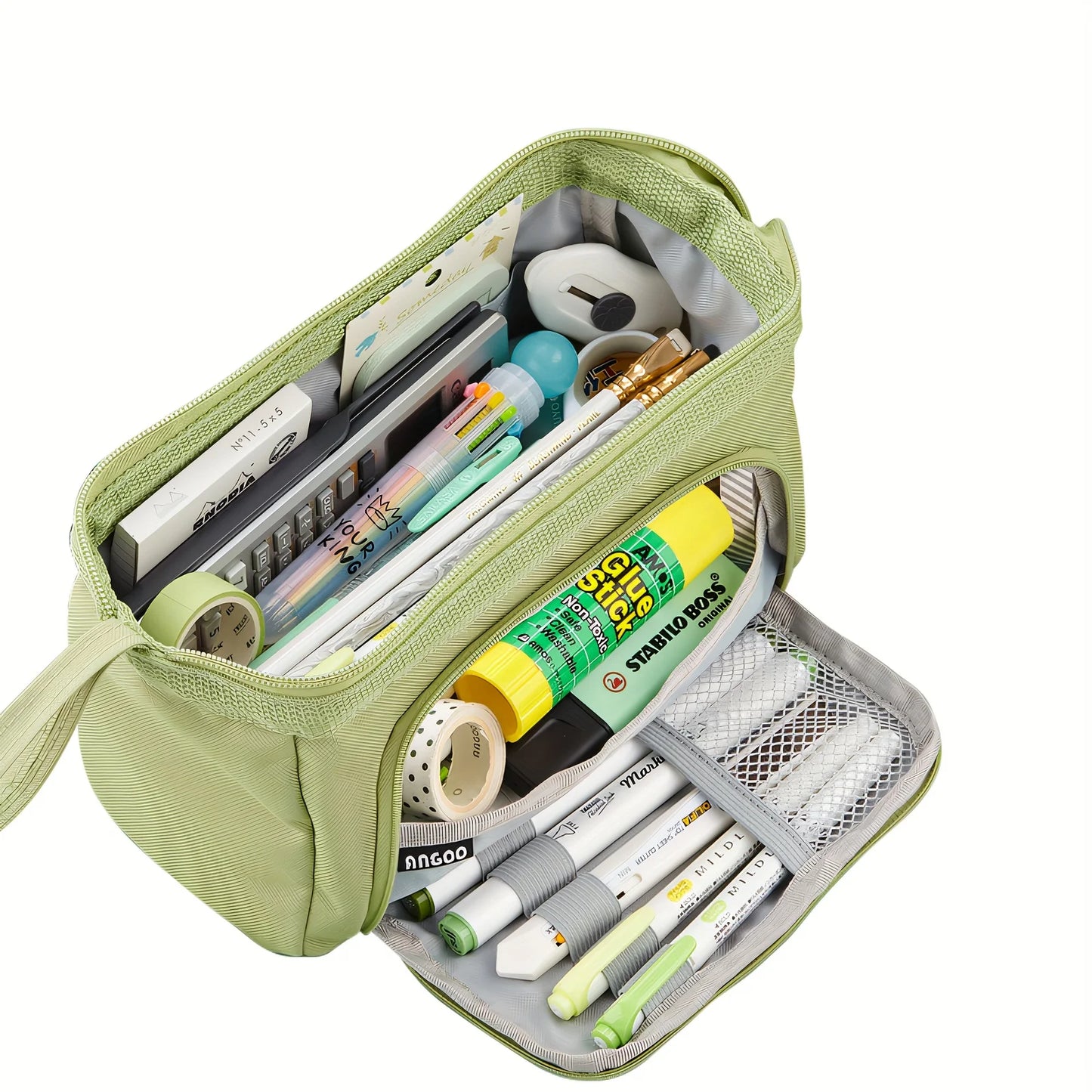 Kawaii Large Capacity Pencil Case Durable Canvas for Student Stationery Double-deck Pen Pouch Storage Bags School Supplies