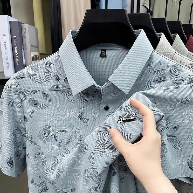 Men's Printed Lapel Polo - Wrinkle-Resistant, Outdoor & Training