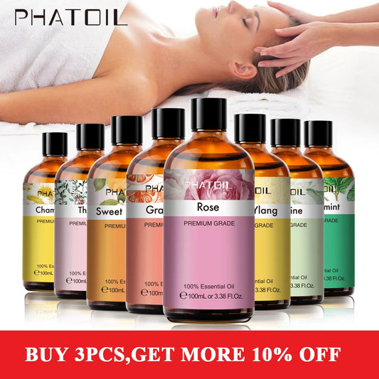 100ml Pure Essential Oil for Diffusers — Aromatherapy (Lavender, Rose, Peppermint & More)
