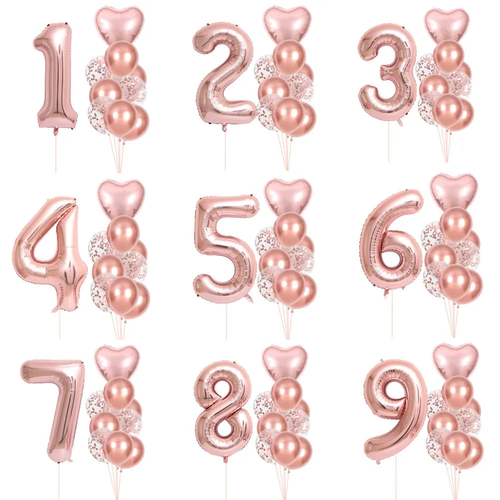 40 Inch 0-9 Rose Gold Number Balloons Set Birthday Party Wedding Celebration Ceremony Wedding Room Decoration Supplies