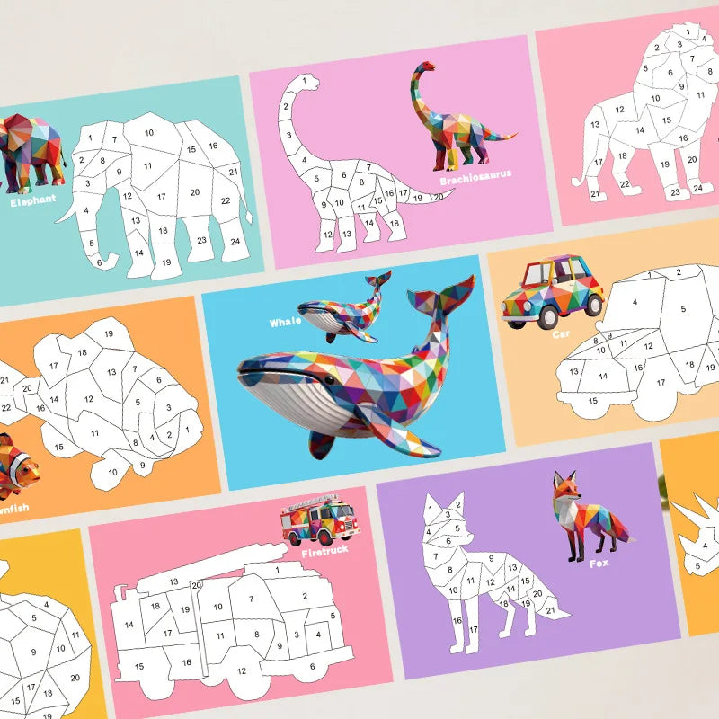 3D Puzzle Stickers DIY Craft Kits Animal Collage 5 Themes Back-to-School Gift Creative Educational 9-PCS Kit with Clips