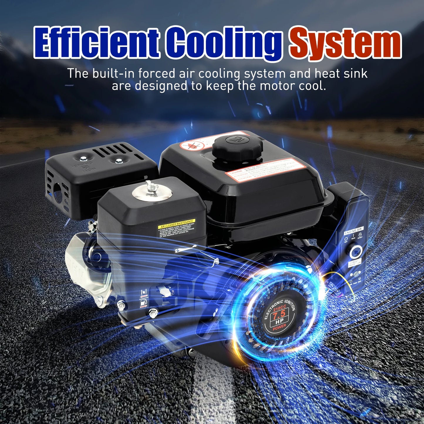 7.5HP 4 Stroke Gas Engine Electric Start 212CC, 3600 RPM Key Start Industrial Grade Gasoline Engine Go Kart Engine Motor