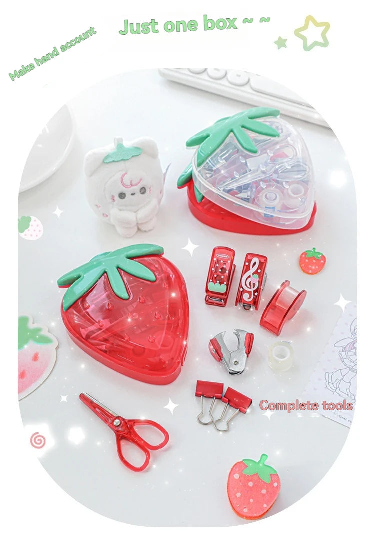 1PC Tool Set High Beauty Strawberry Efficiency Set Stapler Storage Stationery Student Specific Tool Set