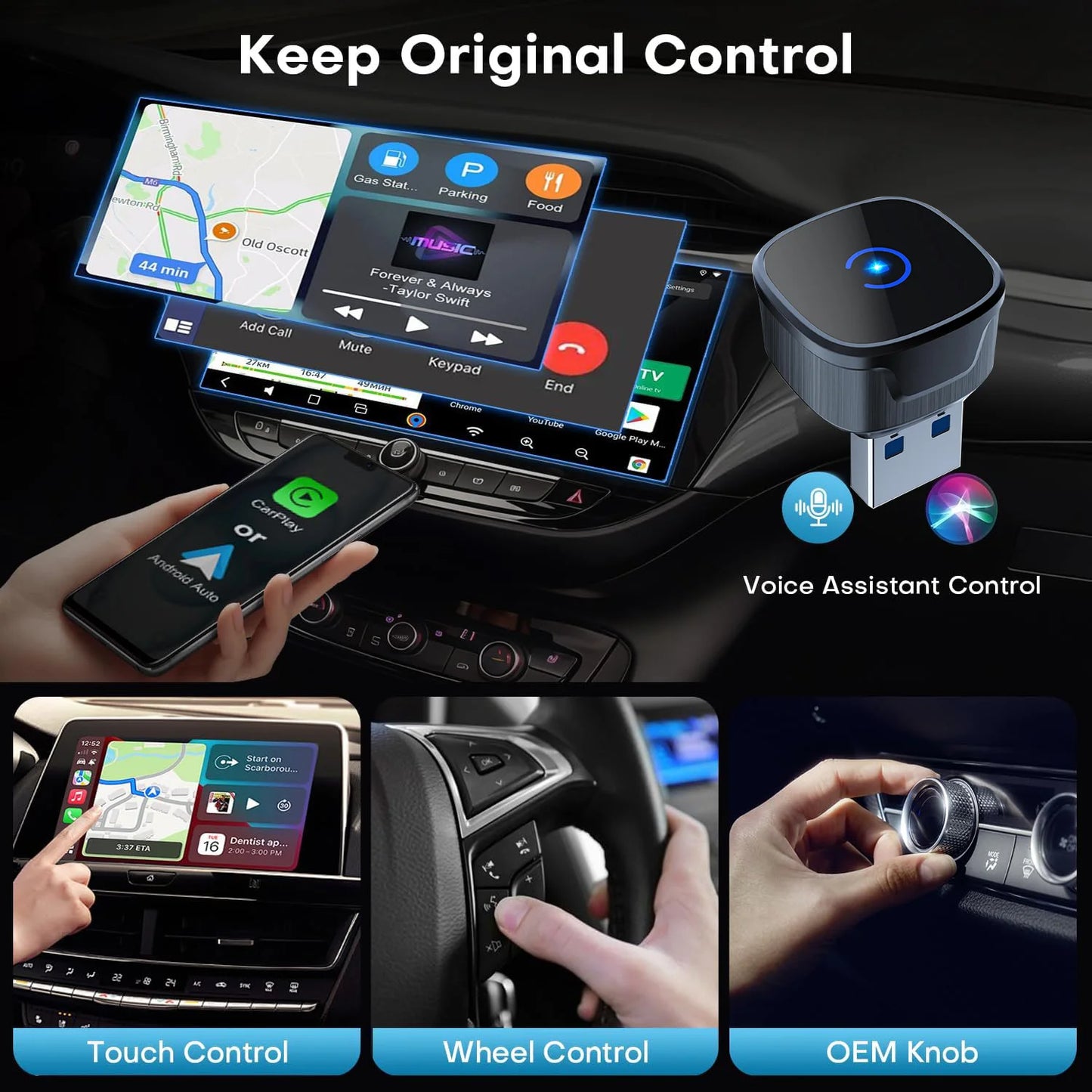 2-in-1 Wireless CarPlay & Android Auto Adapter — Universal Fit, Plug & Play for iOS and Android