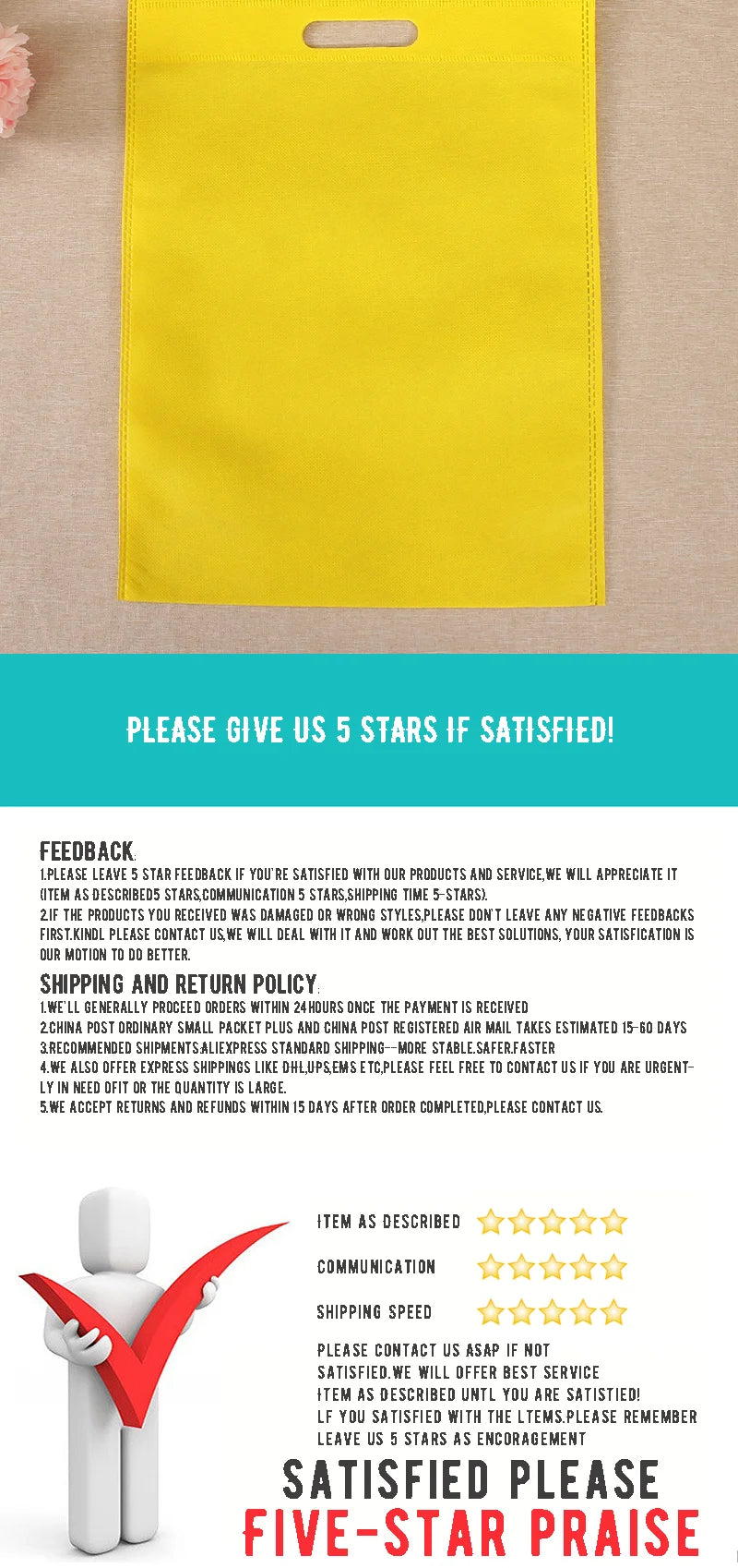 50pieces Nonwoven Storage Bags Eco-friendly and Reusable Nonwoven Shopping Bags Gifts Promotional Tote Bags