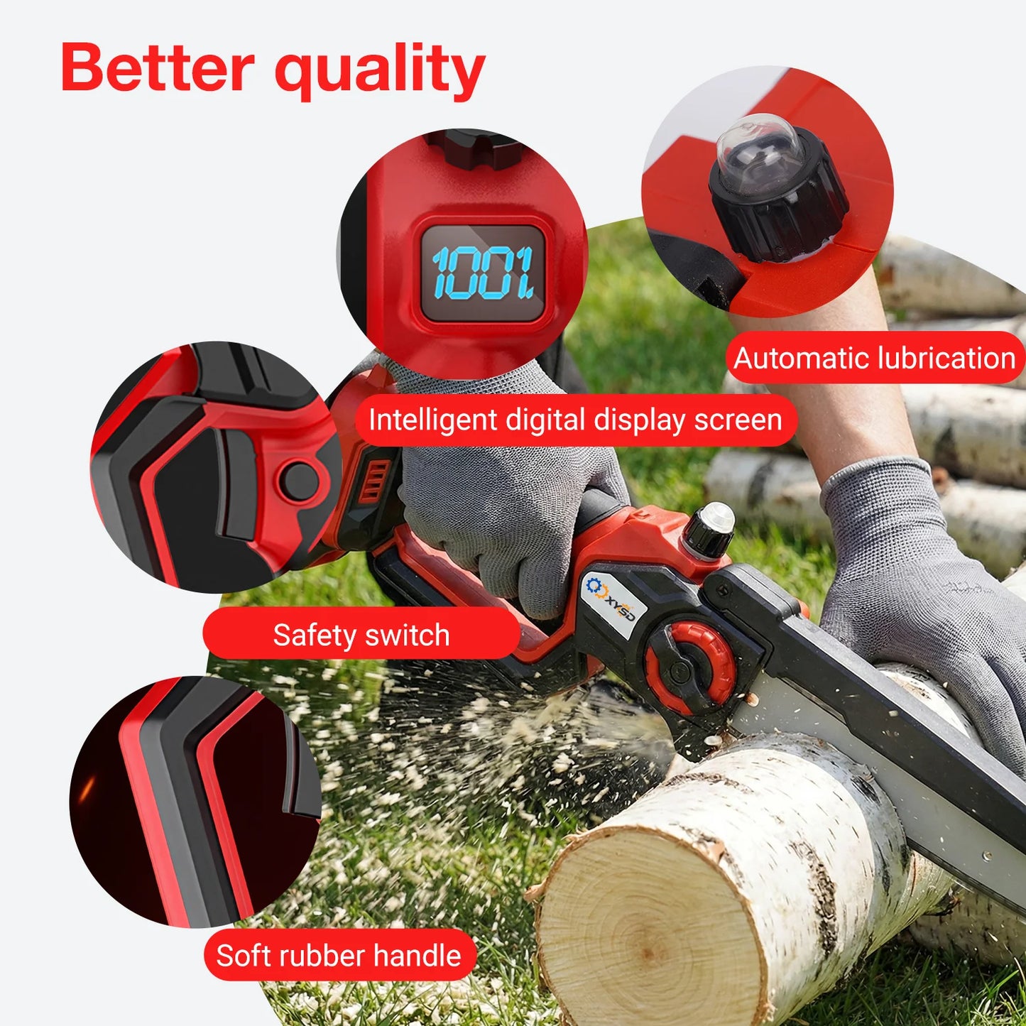 XYSD 8" & 6" Mini Cordless Chainsaw – Brushless Motor, 2x3.0Ah Batteries | Wood & Tree Cutting