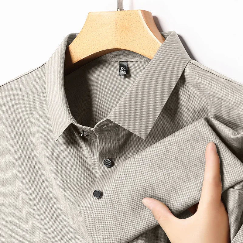 Men's Woven Textured Shirt - Wrinkle-Resistant, Full Button-Front