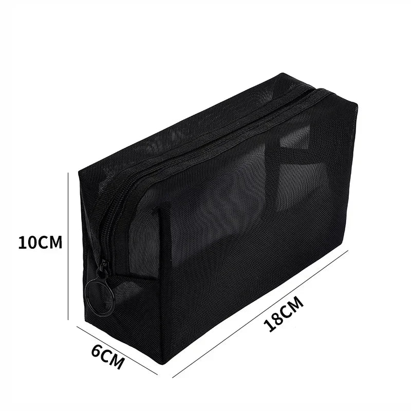 12-1PCS Clear Mesh Storage Bag Small Large Black Cosmetic Bag Portable Travel Toiletry Container Pouches Bags Bathroom Organizer