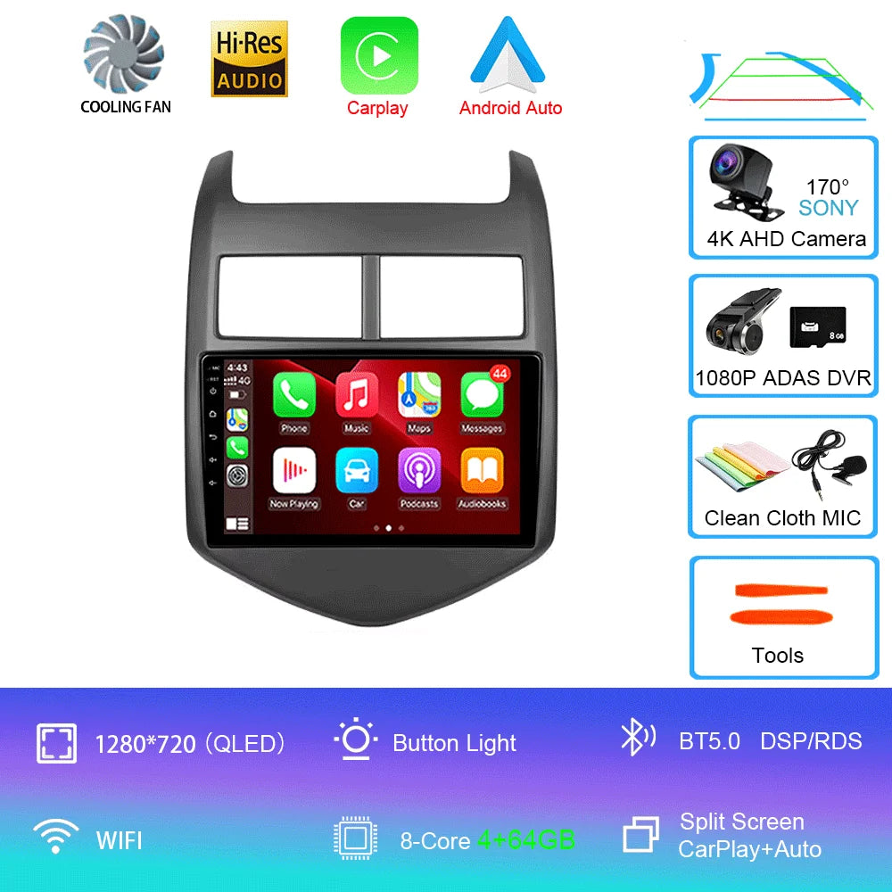 Android 16 Car Radio CarPlay Auto Multimedia Player For Chevrolet Aveo 2 Sonic T300 2011-2015 Navigation GPS 2din Stereo Audio